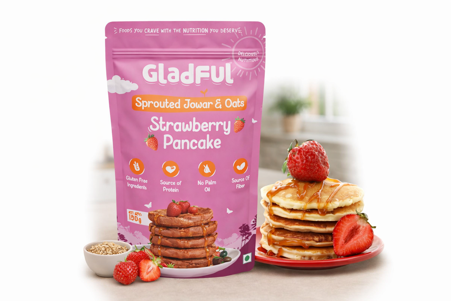Strawberry Pancakes with Sprouted Jowar and Oats 150g