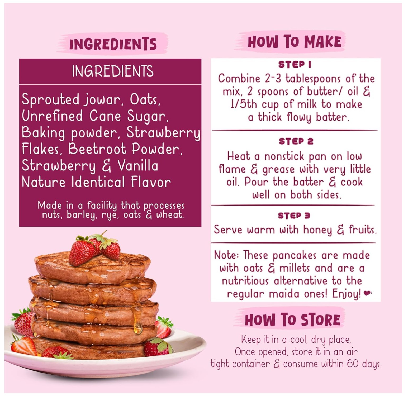 Strawberry Pancakes with Sprouted Jowar and Oats 150g - Image 3