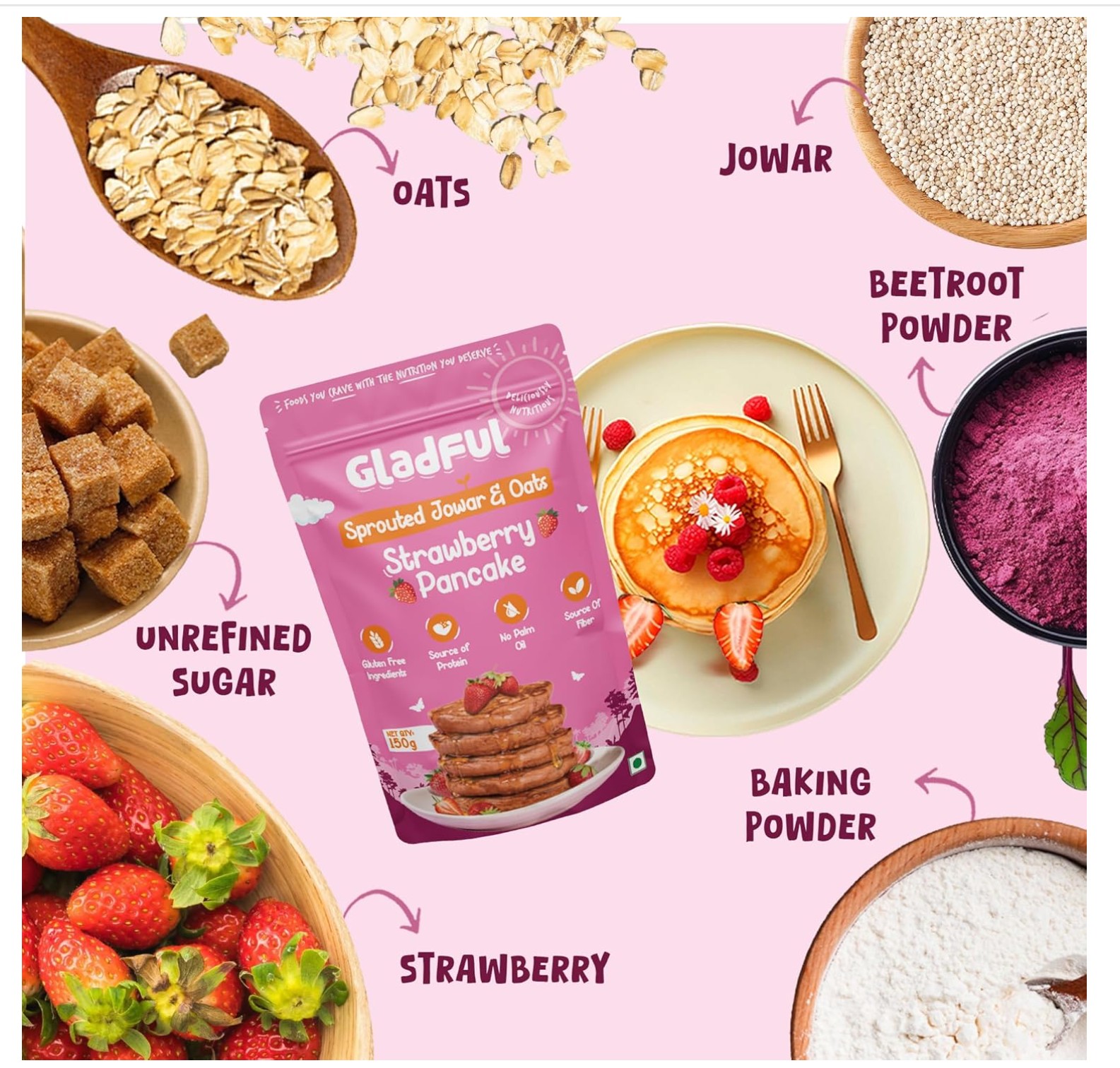 Strawberry Pancakes with Sprouted Jowar and Oats 150g - Image 2