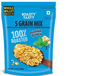 Roasty Tasty 5 Grain Mix Multigrain Mixture Roasted Snack 340g | Healthy Snack | Palm Oil Free Namkeen | Ideal Millet Namkeen for Kids & Adults | Low Calorie Snacks – Roasted Namkeen – No Cholesterol, No Transfat Diet Mixture | Roasted Namkeen| Made with Bajra Puffs & Jowar Flakes